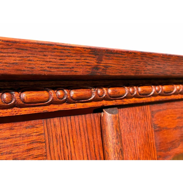 Early 20th Century Antique Larkin Oak Bookcase / China Cabinet With Glass Doors & Carvings For Sale - Image 5 of 12