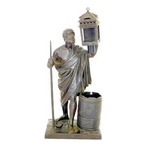 C1870 French Antique Bronze Sculpture/ Lamp "Diogenes Greek Philosopher" W/ Electric Lantern by Barbedienne
