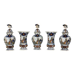 A Five-Piece Delft Garniture Set, Ca. 1759 For Sale