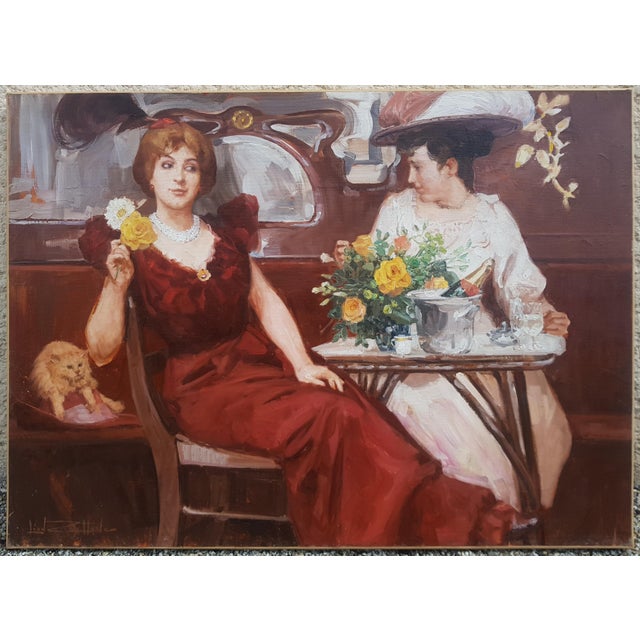 Zeytline Leon - Belle Epoque Scene - Women in Paris - Large Oil on Canvas - Circa 1930 For Sale - Image 9 of 16