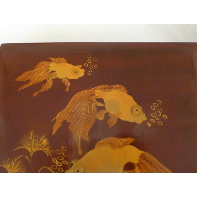 Large Mid-Century Asianf Lacquered Wood Jewelry Box with Fish, 1950s For Sale - Image 14 of 18