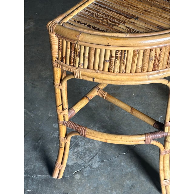 Wood 1970s Burnt Bamboo and Rattan Demilune Console Table For Sale - Image 7 of 12