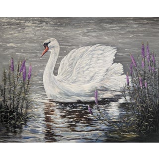 Swan Cruising Acrylic on Canvas Painting. For Sale