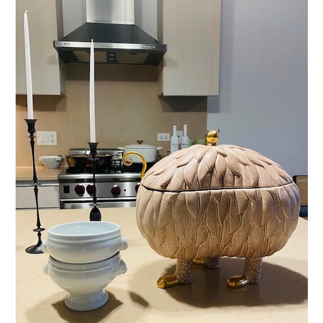 Contemporary Haas Brothers for L’Objet “Lukas” Soup Monster Tureen With 24k Gold Accents & Ladle – New in Box, Discontinued, Retail $1400 For Sale - Image 3 of 8