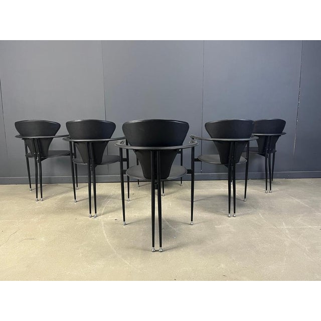 Black Vintage Leather Armchairs from Arrben, Italy, 1980s, Set of 6 For Sale - Image 8 of 11