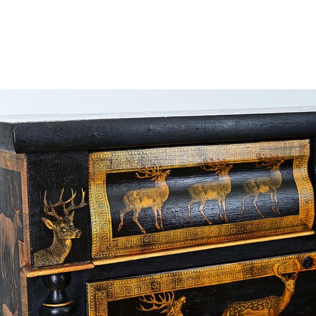 Black English Vintage Painted Chest with Deer Decoupage For Sale - Image 8 of 12