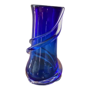 Mid 20th Century Modern Cobalt Blue Murano Style Art Glass Vase