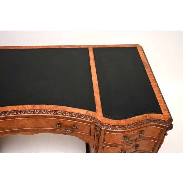 Wood Antique Burr Walnut Pedestal Desk with Leather Top, 1900 For Sale - Image 7 of 11