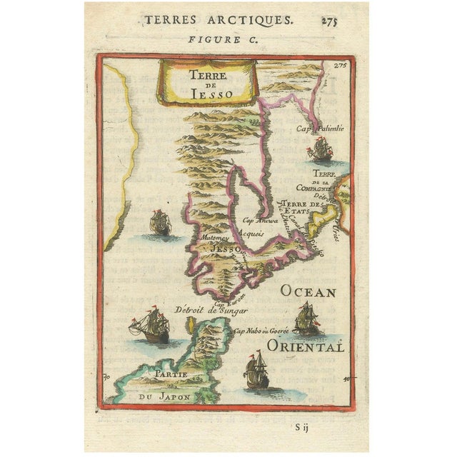Mallet Map of Hokkaido by Alain Manesson, 1685 For Sale