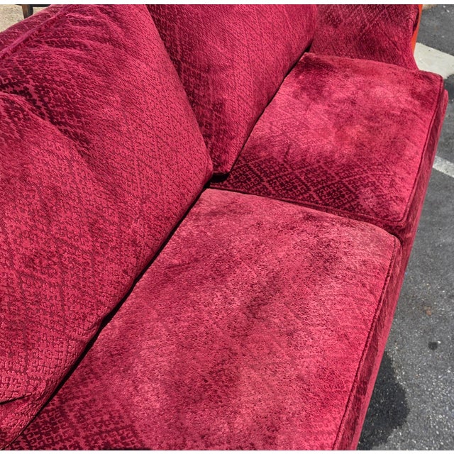 Theodore Alexander English Traditional Crimson Chenille Rolled-Arm Sofa With Nailhead Trim For Sale - Image 10 of 12