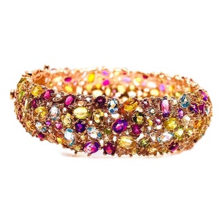 Bochic “Capri” Vintage Amethyst, Aquamarine & Citrine Bangle Set In 18K Gold & Silver For Sale