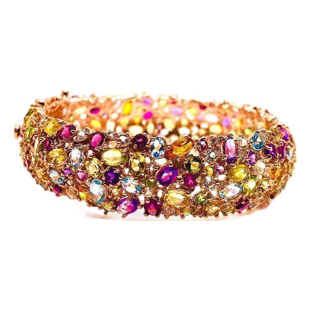 Bochic “Capri” Vintage Amethyst, Aquamarine & Citrine Bangle Set In 18K Gold & Silver For Sale