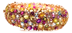 Bochic “Capri” Vintage Amethyst, Aquamarine & Citrine Bangle Set In 18K Gold & Silver