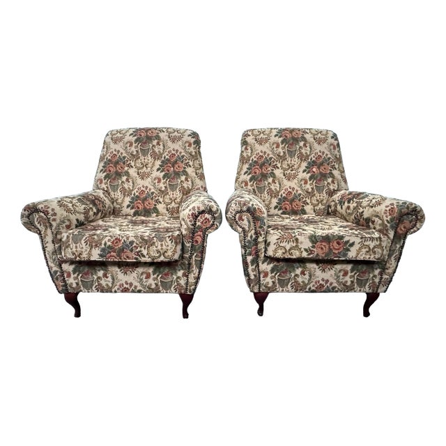 Vintage Italian Armchairs in Floral Upholstery, 1950s, Set of 2 For Sale