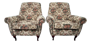 Vintage Italian Armchairs in Floral Upholstery, 1950s, Set of 2