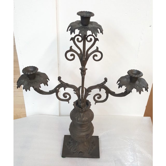 Metal 3 Arm Candelabra by Payne Imports For Sale In New York - Image 6 of 6