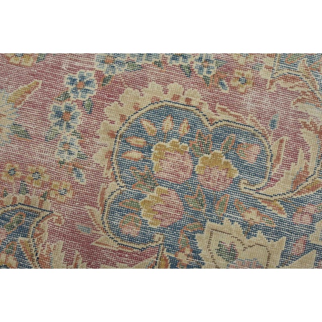 Kerman Rug 6’4” X 10’4” Pink Wool Vintage Distressed Hand-Knotted Carpet For Sale - Image 4 of 15