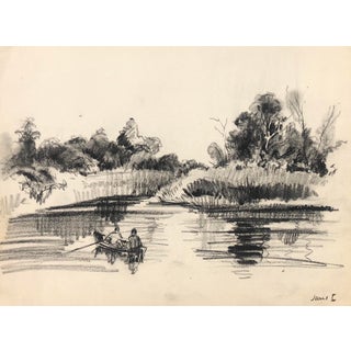 1950s Norman Kent Fishing Landscape Drawing For Sale