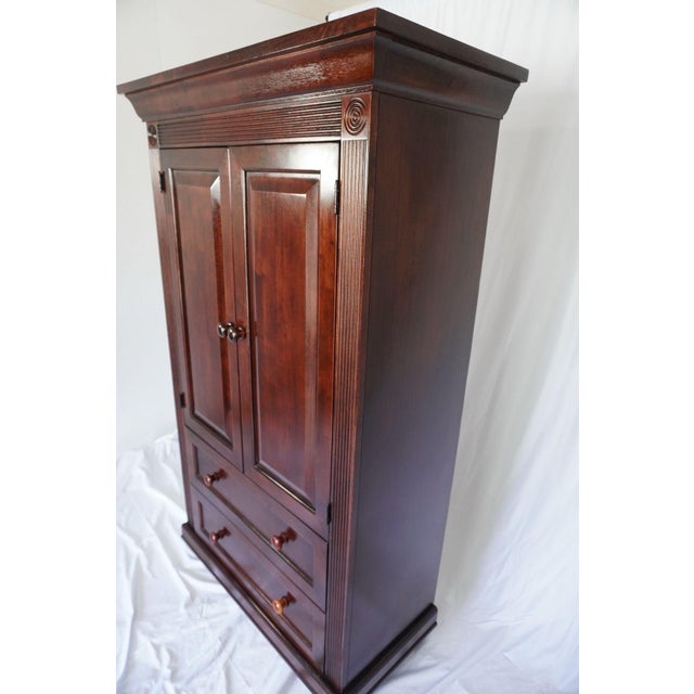 Mid-Century Modern Beautiful Cherry Hardwood Armoire Dresser Entertainment Center With Drawers For Sale - Image 3 of 10