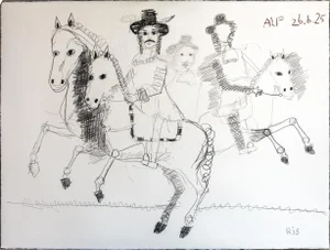 Horse Drawing on 100% Cotton Paper, 56 X 76 Cm. After Rembrandt.