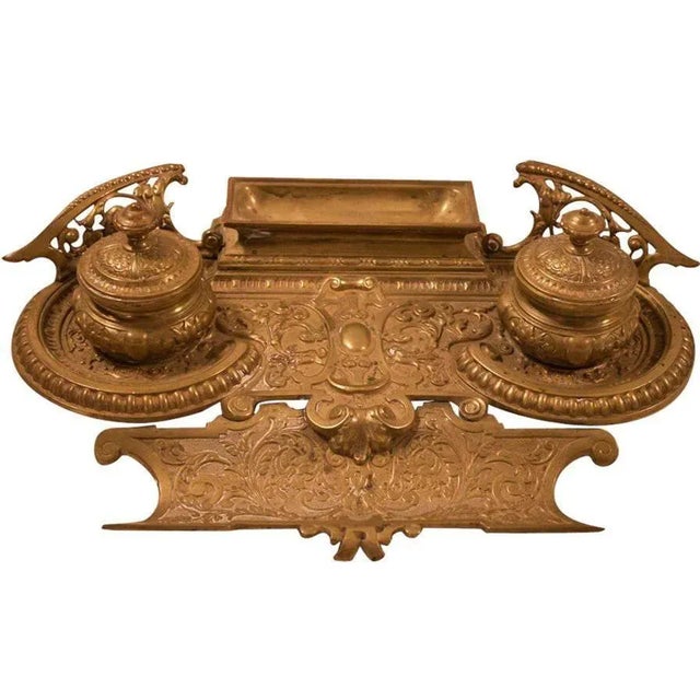19th century Embossed Bronze Inkwell For Sale In Savannah - Image 6 of 6