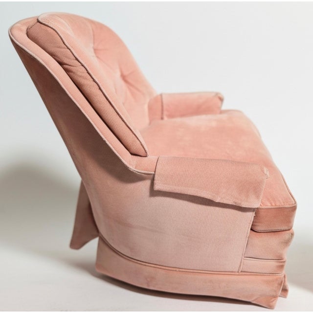 Drexel 1960s Drexel Traditional Classics Tufted Pink Corduroy Swivel Rocker Accent Chair For Sale - Image 4 of 8
