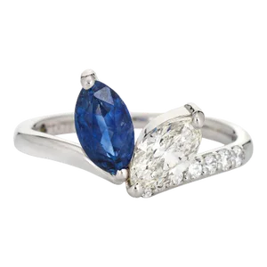 Sapphire Diamond Moi Et Toi Platinum Marquise Engagement Ring Size 6