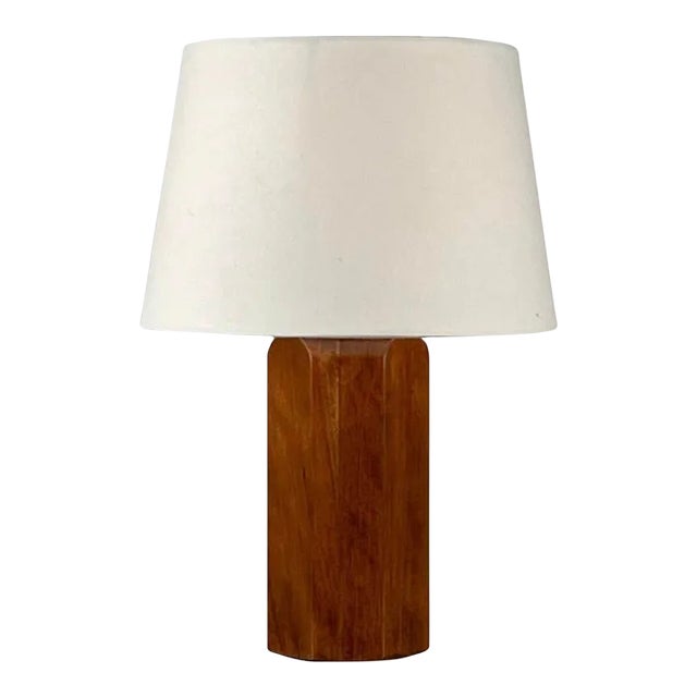 'Octogone' Walnut Table Lamp With Parchment Shade by Design Frères For Sale