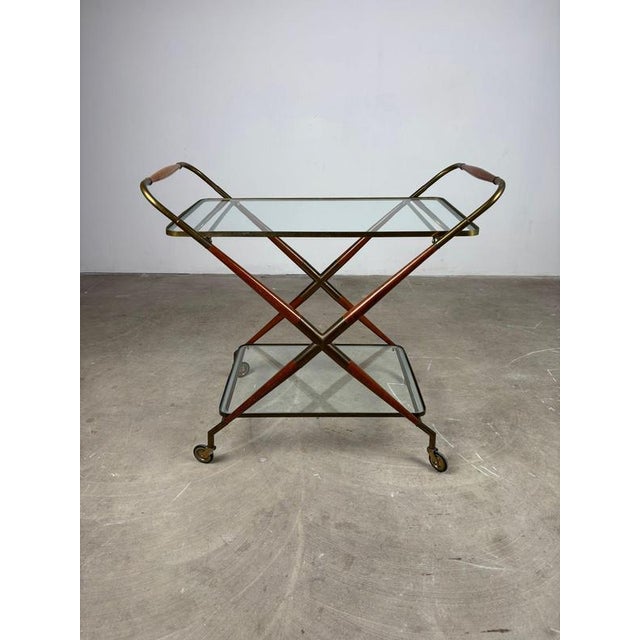 1950s Mid-Century Rosewood and Brass Bar Cart in the style of Cesare Lacca, 1950s For Sale - Image 5 of 16