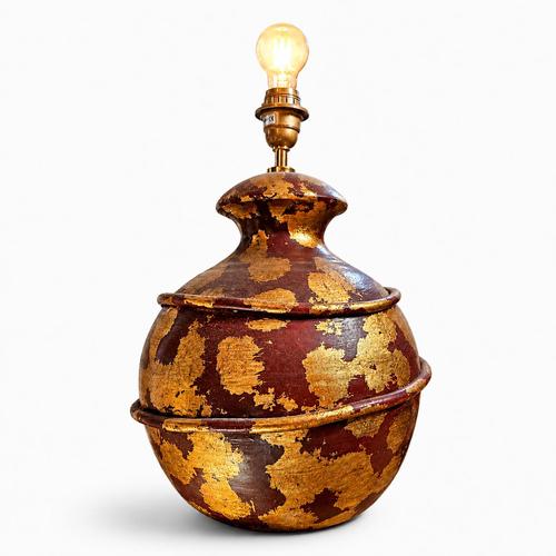Brown Gold Decorated Ceramic Vase Lamp by Hubert Olivier, 1970s For Sale - Image 8 of 8