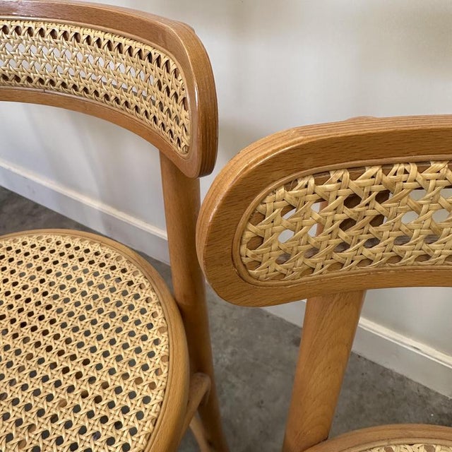 Mid-Century Modern Vintage Italian Bentwood and Cane Bar Stools, 1970s, Set of 4 For Sale - Image 3 of 12