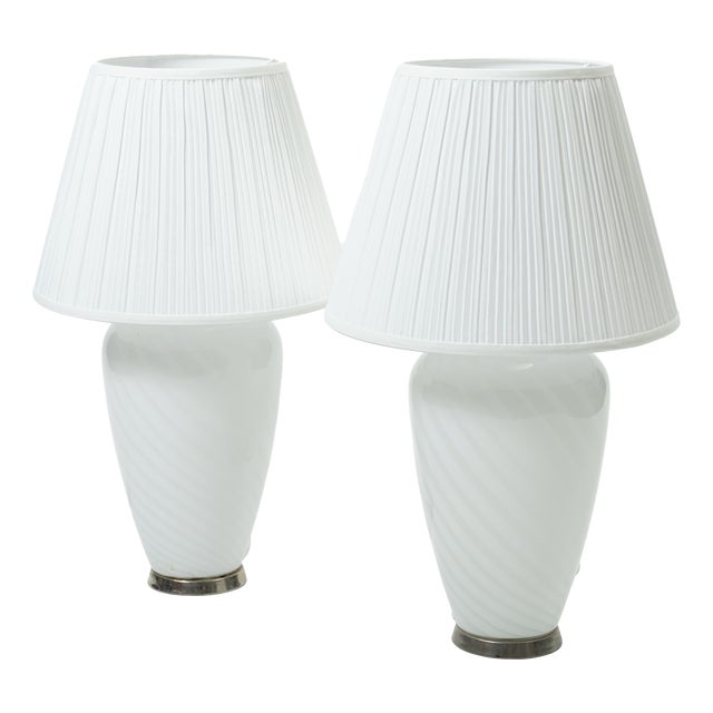 Swirl Murano Glass Table Lamps, 1970s, Set of 2 For Sale