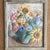 This antique floral still life painting on cardboard from circa 1936 is a unique and charming piece of art, featuring a...