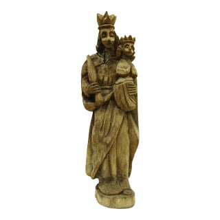 Antique 18th Century Tall Carved Wood Madonna and Child Statue For Sale