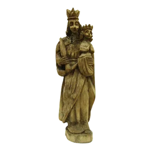 Antique 18th Century Tall Carved Wood Madonna and Child Statue