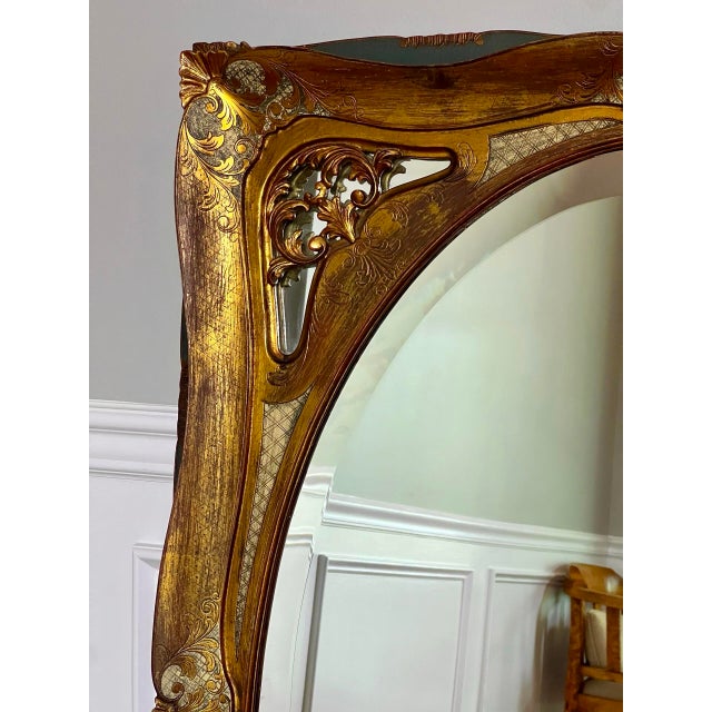 Baroque Italian Baroque Carved Giltwood and Paint Decorated Beveled Rectangular Mirror, 1920s For Sale - Image 3 of 9