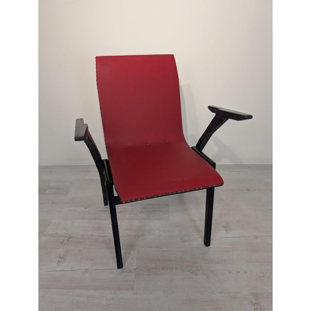 Vintage Wooden Chair in Red, 1960s For Sale - Image 3 of 11