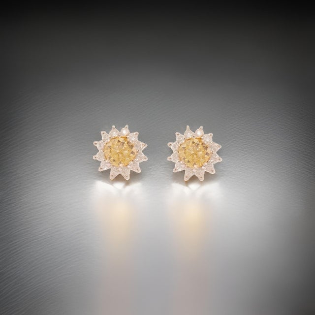 Metal Natural Sapphire Diamond Stud Earrings 14k Yellow Gold 2 TCW Certified For Sale - Image 7 of 13