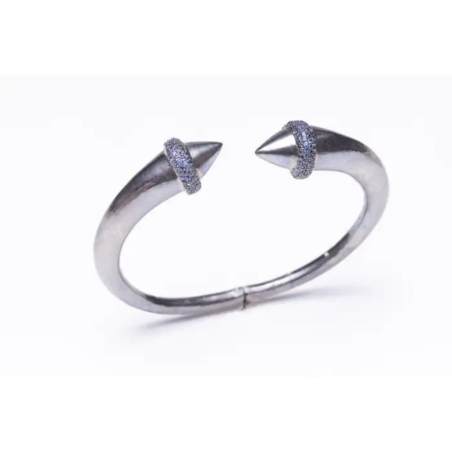 Late 20th Century Sapphire and Oxidized Sterling Silver Cuff Bracelet For Sale - Image 4 of 4