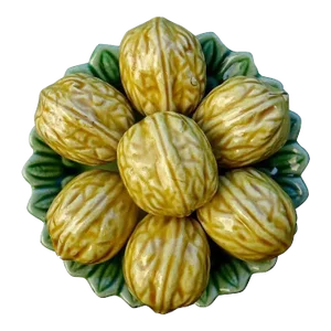 19th Century Majolica Palissy Tromp L'Oeil Green Leaf Plate of Seven Walnuts