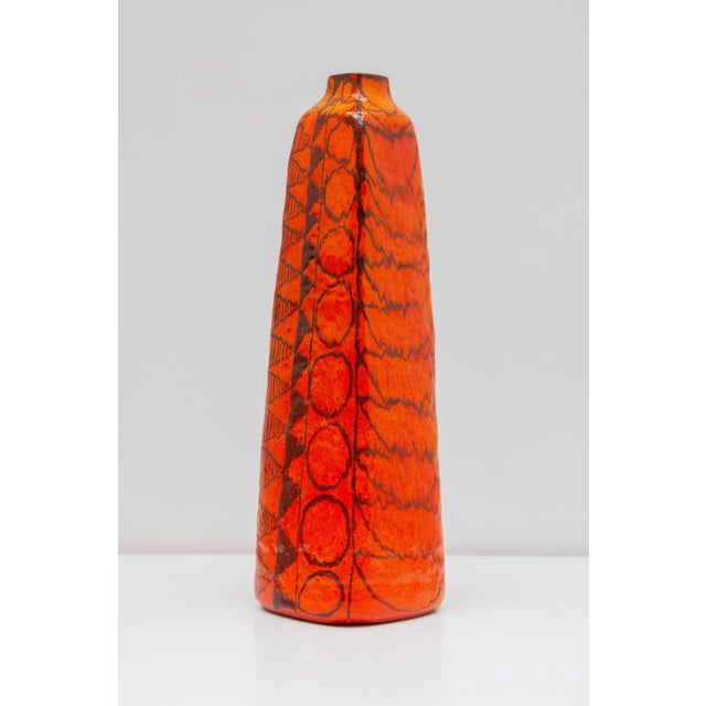 Large vintage mid-century vase in Amphora style made by Torviscosa, Italy 1960s.Two-colored glazes, bright orange, and...