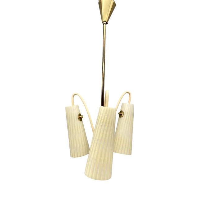 German Three-Arm Bag Lamp in Glass, 1950s For Sale