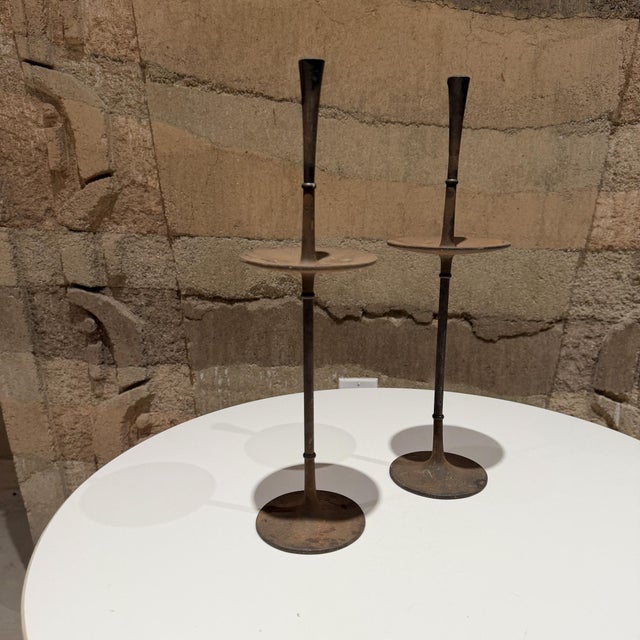 Metal Cast IronTall Candlestick Holders Jens Quistgaard for Dansk Mid-Century Modern For Sale - Image 7 of 11