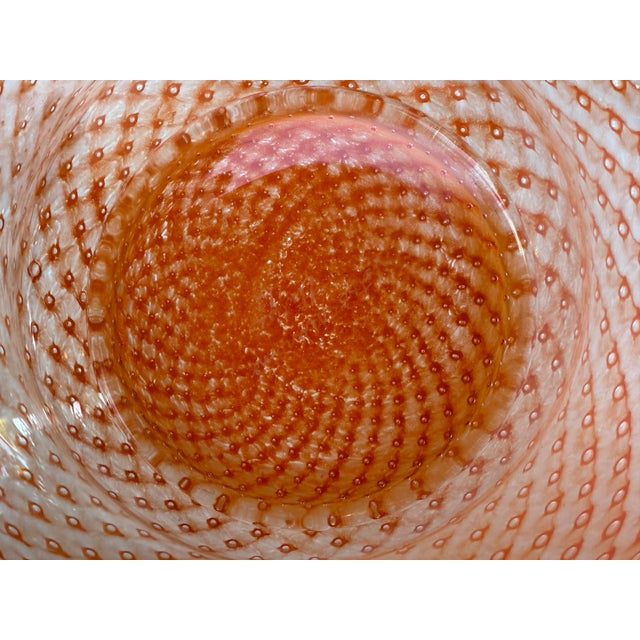 Vintage Large Murano Glass Center Piece Bowl Signed Great color Signed at the bottom