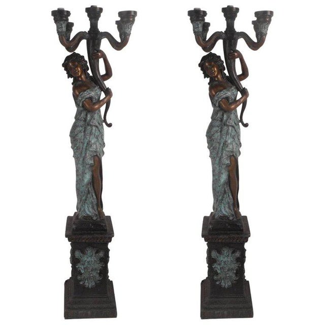 Beautiful Pair of Bronze Lady "torchiere" Floor Lamps Chairish