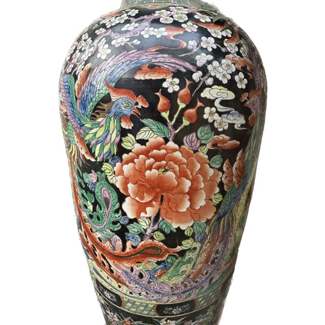 Black Pair of Large Late 20th Century Blackground Chinese Urns For Sale - Image 8 of 8