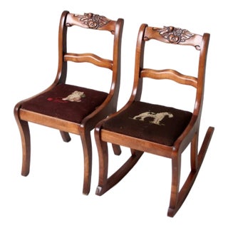 Vintage Kid's Chairs With Needlepoint Seats Pair For Sale