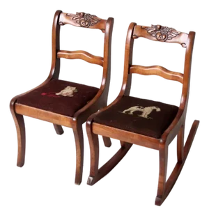 Vintage Kid's Chairs With Needlepoint Seats Pair