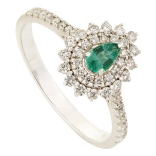 18k Gold Emerald Double Halo Mexican Ring Size 8 by VRJewels For Sale