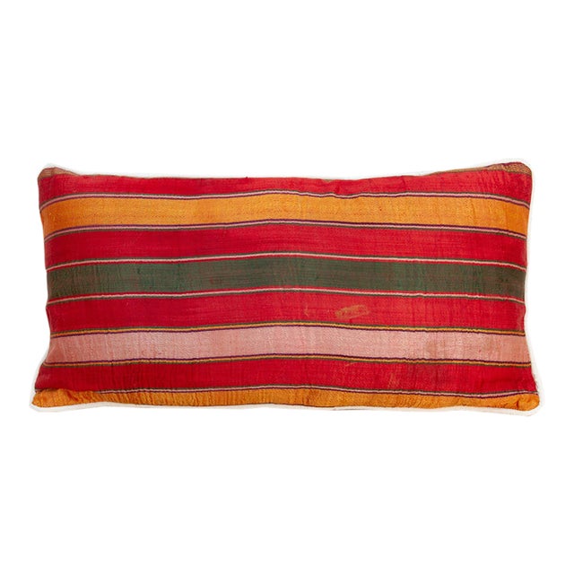 Rahi Striped Gujarati Mashru Lumbar Pillow For Sale